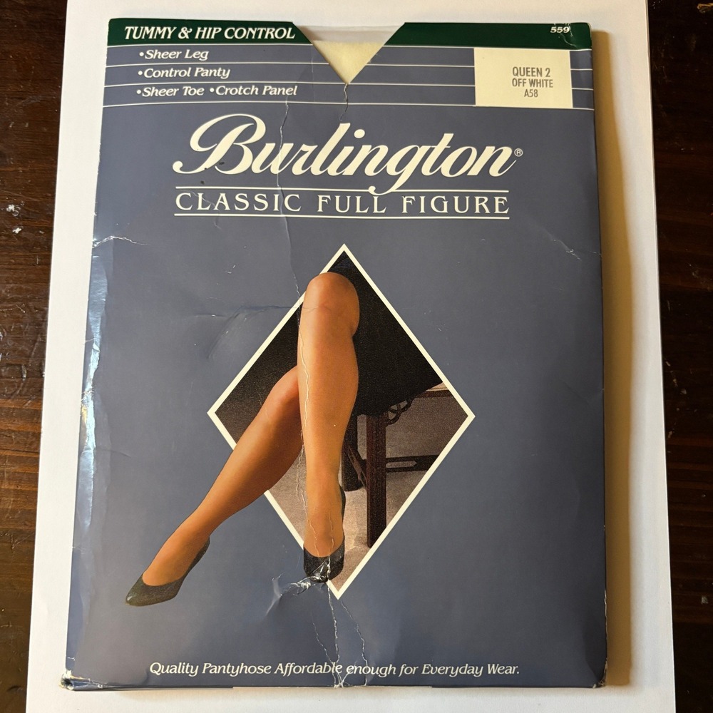 Burlington Classic Full Figure Pantyhose Off White Queen 2 Tummy Hip Control 559